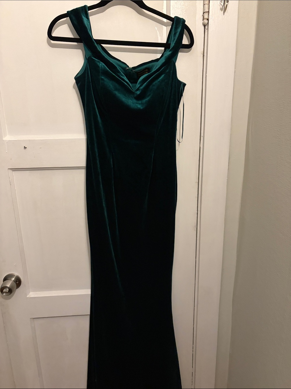 Emerald Velvet Off the Shoulder Evening Dress